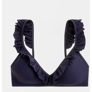 J. crew Ruffled Navy  Bikini Top sz Small